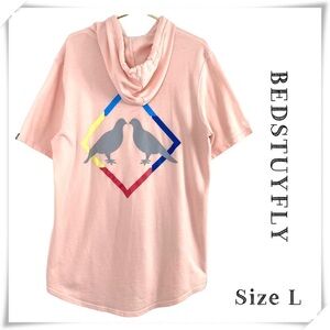 BEDSTUYFLY Birds Logo Short Sleeve Sweatshirt Hoodie in Pink Style GM29Y014
